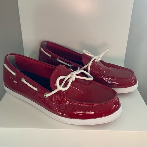 COLE HAAN Red Patent Leather Boat Shoes 8 1/2 - Picture 1 of 8